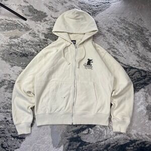 Stüssy Rat Y2K Graphic Full Zip Hoodie VTG Off-White‎ Sz L
